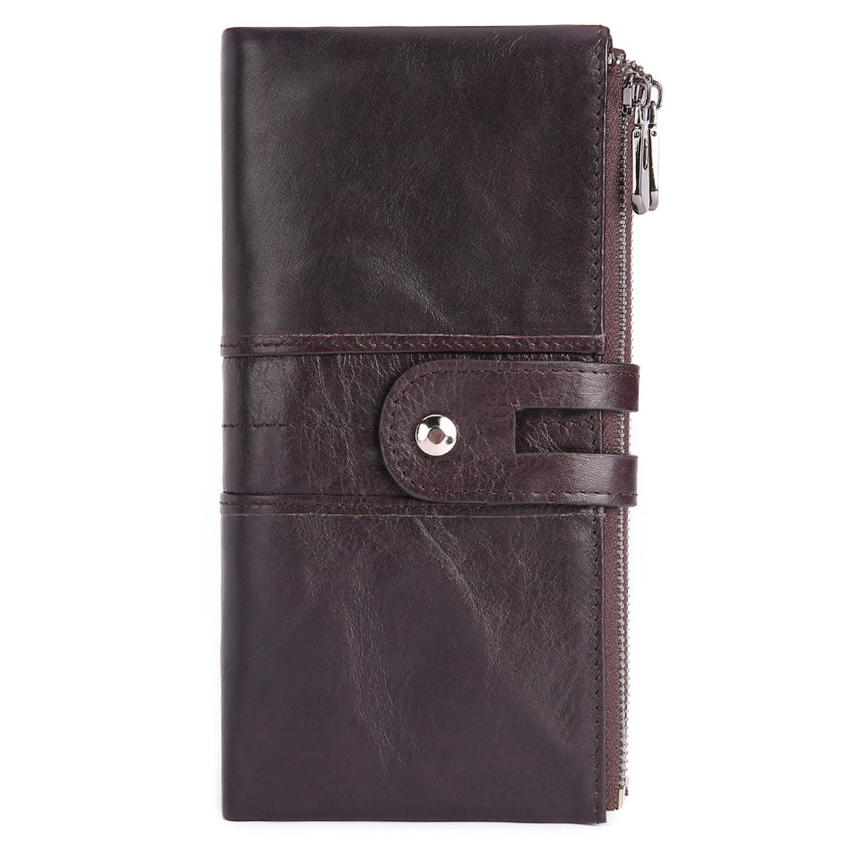 2072 Double Zipper Long Wallet RFID Blocking Top Layer Cowhide Cellphone Clutch Coin Purse Card Slots