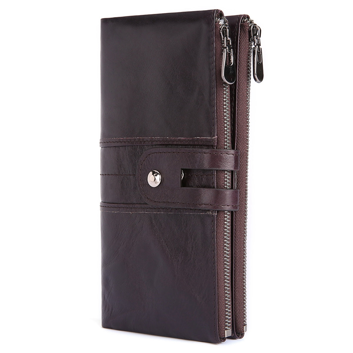 2072 Double Zipper Long Wallet RFID Blocking Top Layer Cowhide Cellphone Clutch Coin Purse Card Slots