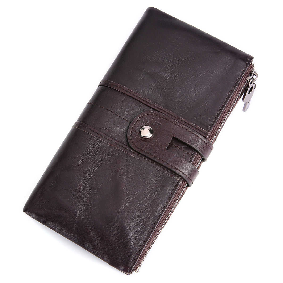 2072 Double Zipper Long Wallet RFID Blocking Top Layer Cowhide Cellphone Clutch Coin Purse Card Slots
