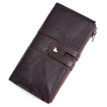 2072 Double Zipper Long Wallet RFID Blocking Top Layer Cowhide Cellphone Clutch Coin Purse Card Slots