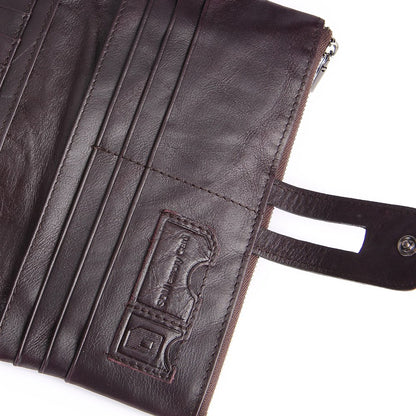 2072 Double Zipper Long Wallet RFID Blocking Top Layer Cowhide Cellphone Clutch Coin Purse Card Slots