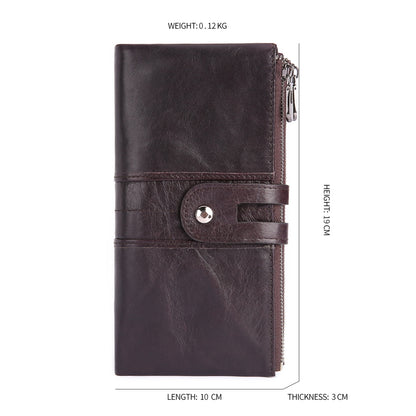 2072 Double Zipper Long Wallet RFID Blocking Top Layer Cowhide Cellphone Clutch Coin Purse Card Slots