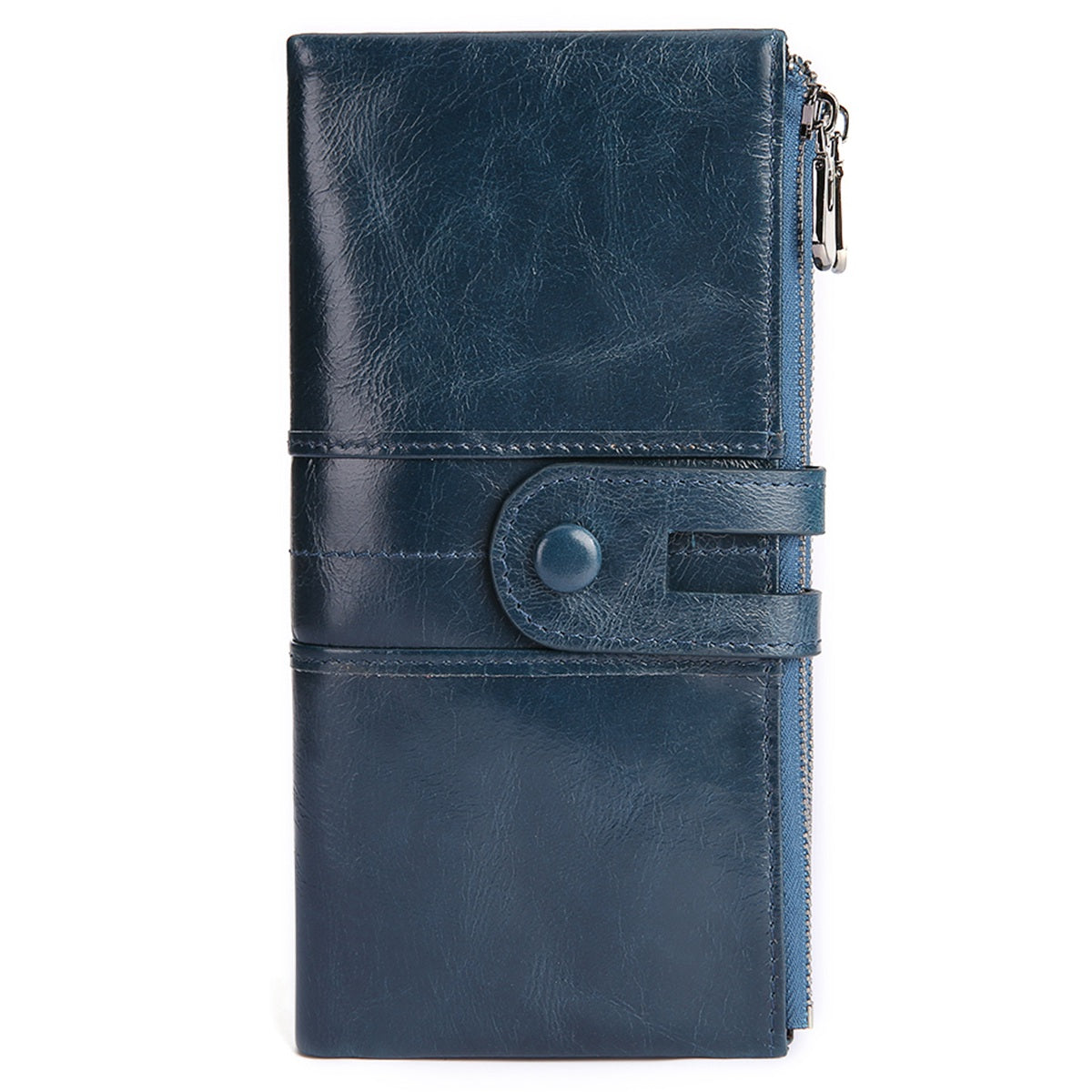 2072 Double Zipper Long Wallet RFID Blocking Top Layer Cowhide Cellphone Clutch Coin Purse Card Slots