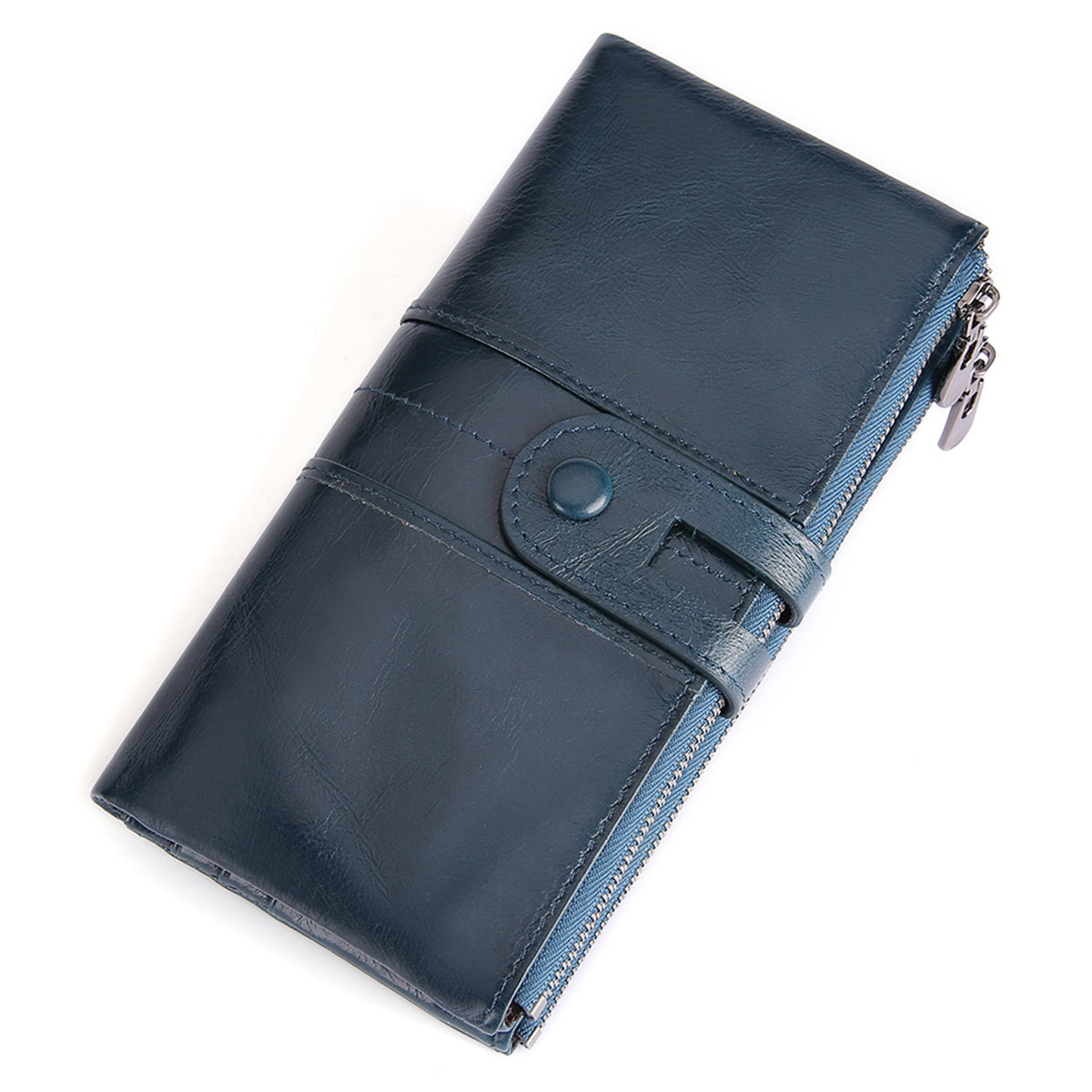 2072 Double Zipper Long Wallet RFID Blocking Top Layer Cowhide Cellphone Clutch Coin Purse Card Slots