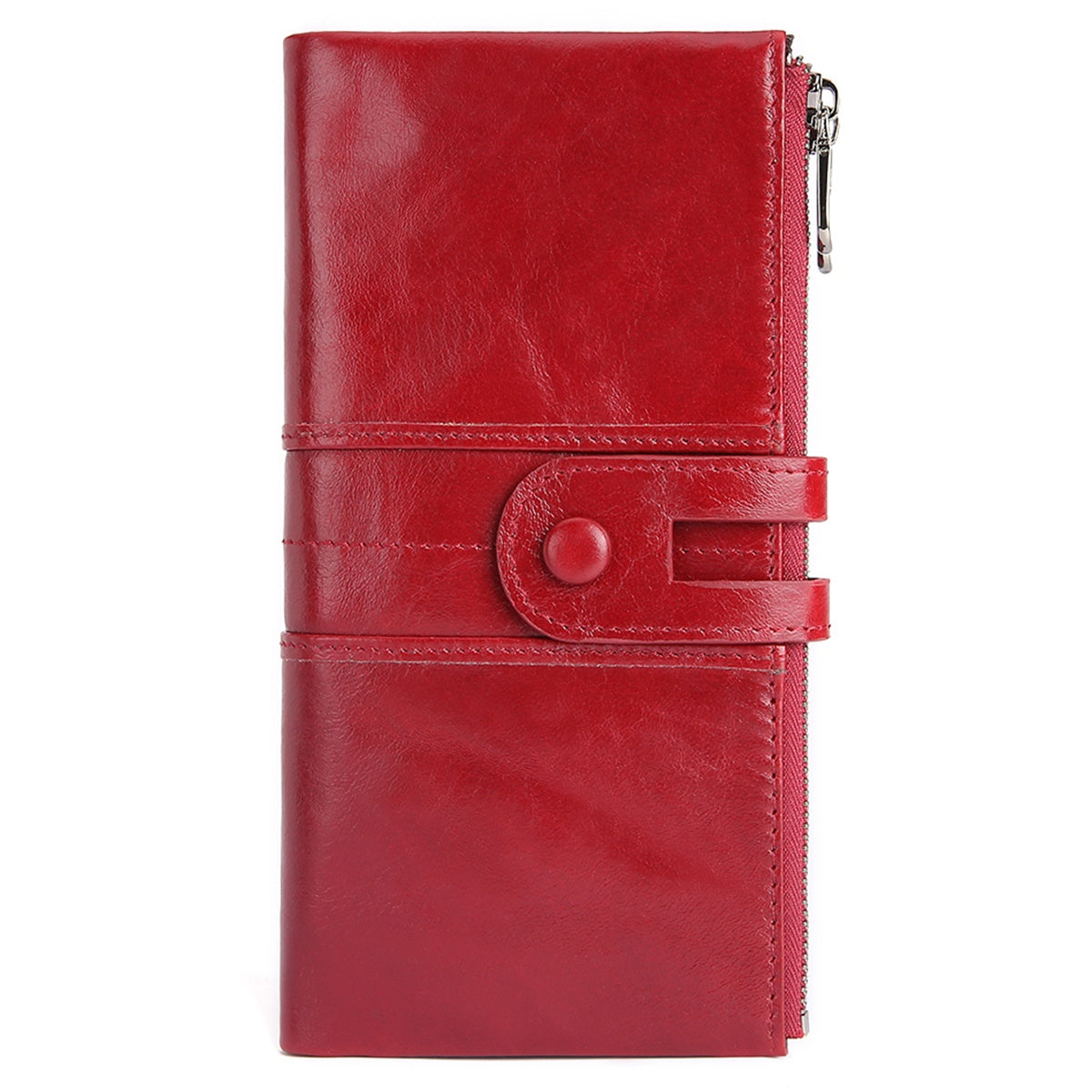 2072 Double Zipper Long Wallet RFID Blocking Top Layer Cowhide Cellphone Clutch Coin Purse Card Slots