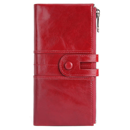 2072 Double Zipper Long Wallet RFID Blocking Top Layer Cowhide Cellphone Clutch Coin Purse Card Slots