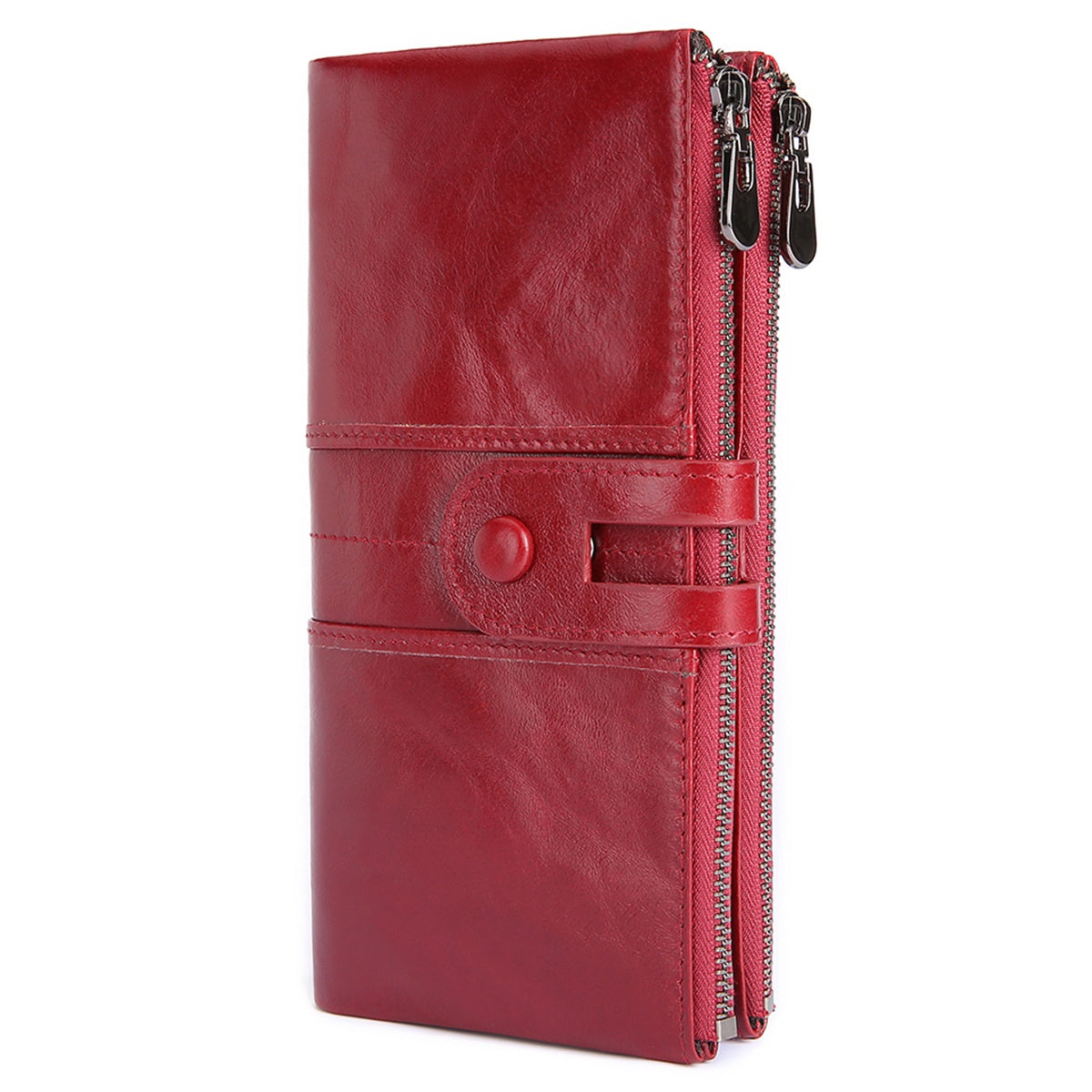 2072 Double Zipper Long Wallet RFID Blocking Top Layer Cowhide Cellphone Clutch Coin Purse Card Slots