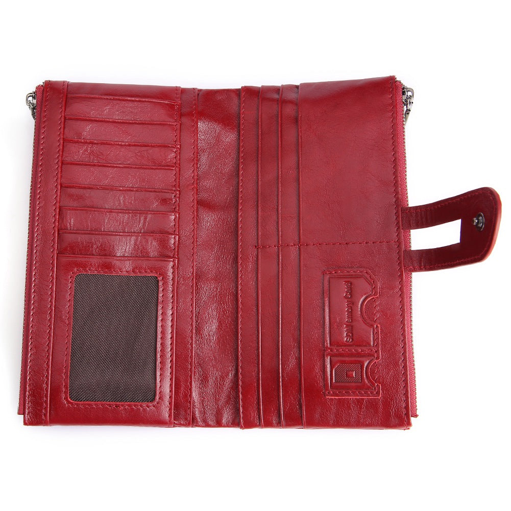2072 Double Zipper Long Wallet RFID Blocking Top Layer Cowhide Cellphone Clutch Coin Purse Card Slots