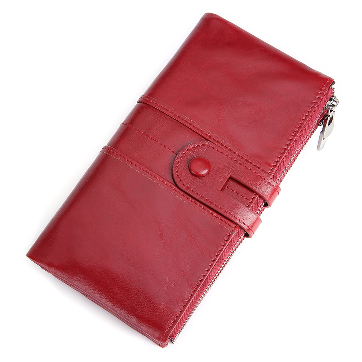 2072 Double Zipper Long Wallet RFID Blocking Top Layer Cowhide Cellphone Clutch Coin Purse Card Slots