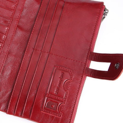 2072 Double Zipper Long Wallet RFID Blocking Top Layer Cowhide Cellphone Clutch Coin Purse Card Slots