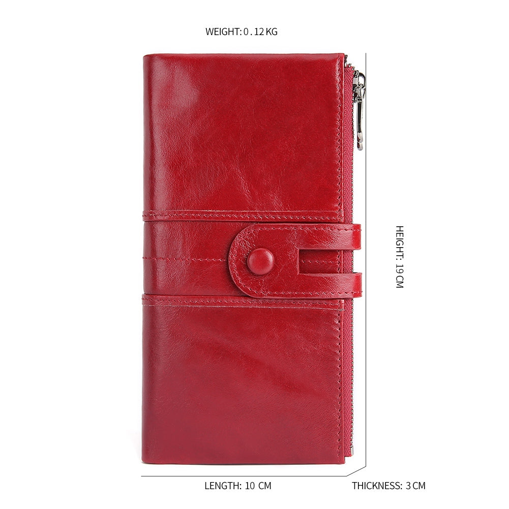 2072 Double Zipper Long Wallet RFID Blocking Top Layer Cowhide Cellphone Clutch Coin Purse Card Slots
