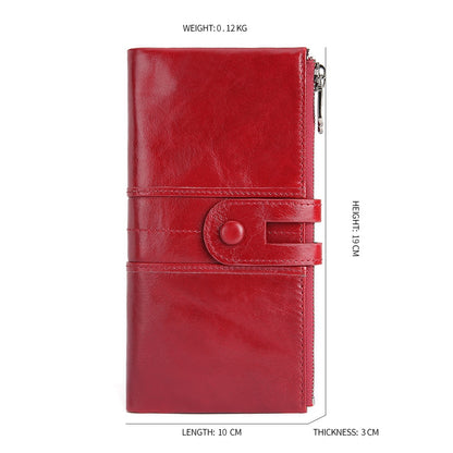2072 Double Zipper Long Wallet RFID Blocking Top Layer Cowhide Cellphone Clutch Coin Purse Card Slots