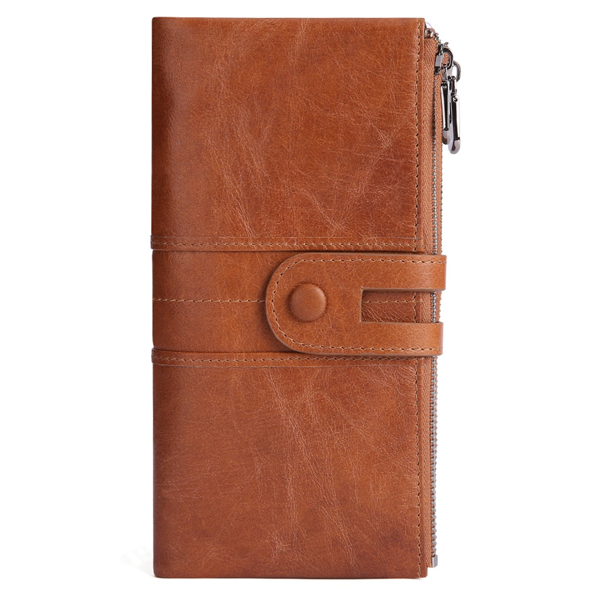 2072 Double Zipper Long Wallet RFID Blocking Top Layer Cowhide Cellphone Clutch Coin Purse Card Slots