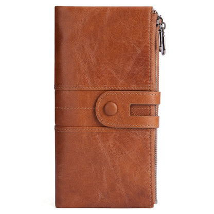 2072 Double Zipper Long Wallet RFID Blocking Top Layer Cowhide Cellphone Clutch Coin Purse Card Slots