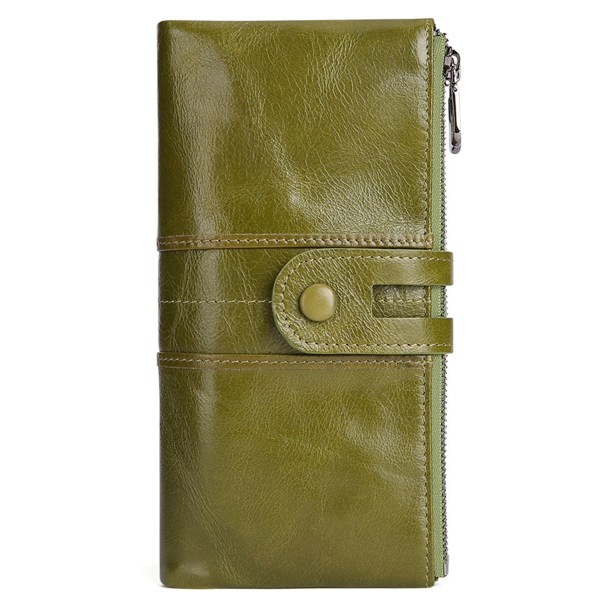 2072 Double Zipper Long Wallet RFID Blocking Top Layer Cowhide Cellphone Clutch Coin Purse Card Slots