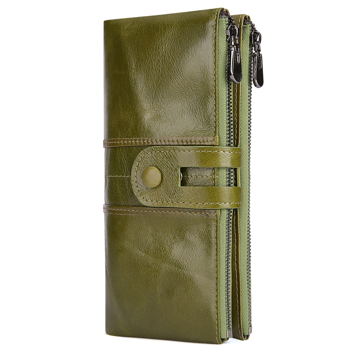 2072 Double Zipper Long Wallet RFID Blocking Top Layer Cowhide Cellphone Clutch Coin Purse Card Slots