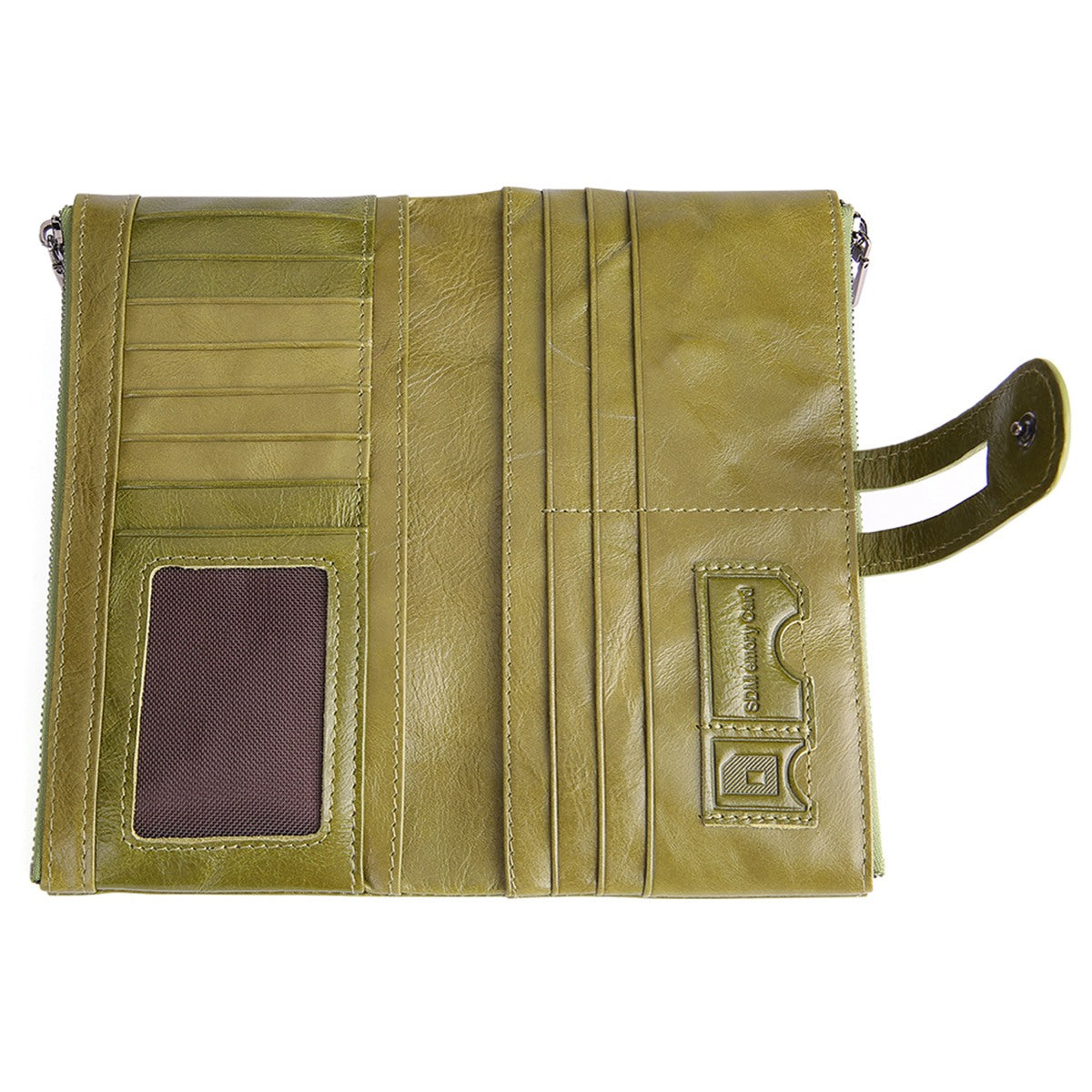 2072 Double Zipper Long Wallet RFID Blocking Top Layer Cowhide Cellphone Clutch Coin Purse Card Slots