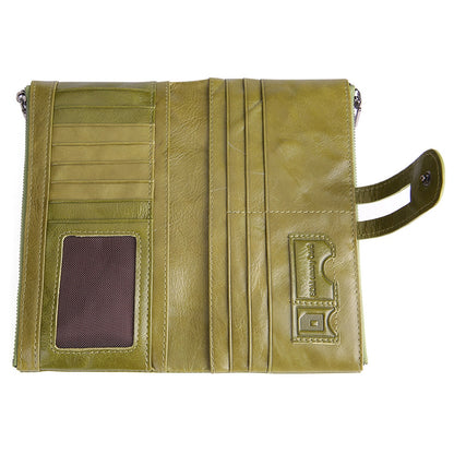 2072 Double Zipper Long Wallet RFID Blocking Top Layer Cowhide Cellphone Clutch Coin Purse Card Slots