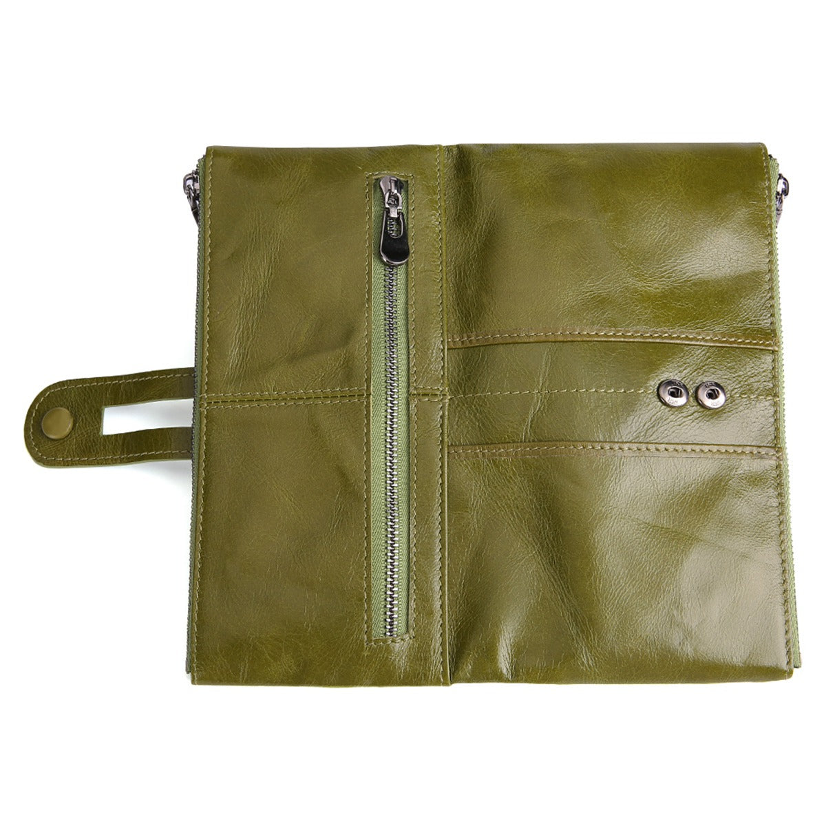 2072 Double Zipper Long Wallet RFID Blocking Top Layer Cowhide Cellphone Clutch Coin Purse Card Slots