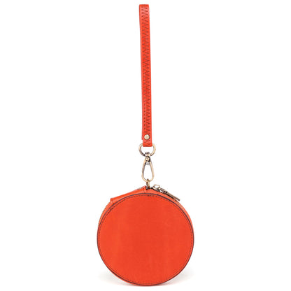 K058 Top Layer Cowhide Coin Purse Portable Mini Round Zipper Wallet Storage Bag with Strap