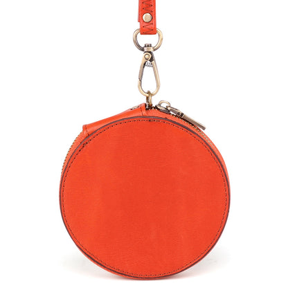 K058 Top Layer Cowhide Coin Purse Portable Mini Round Zipper Wallet Storage Bag with Strap