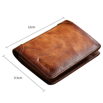 MANBANG 00877 Genuine Leather Tri-fold Wallet Classic Style RFID Blocking Card Pouch Billfold Coin Cash Money Purse