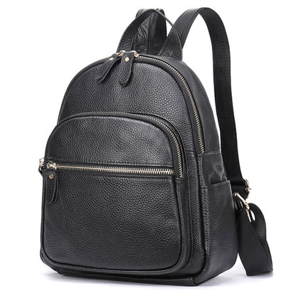 172 Top Layer Cowhide Leather Backpack Women Stylish Solid Color Dual Shoulder Bag