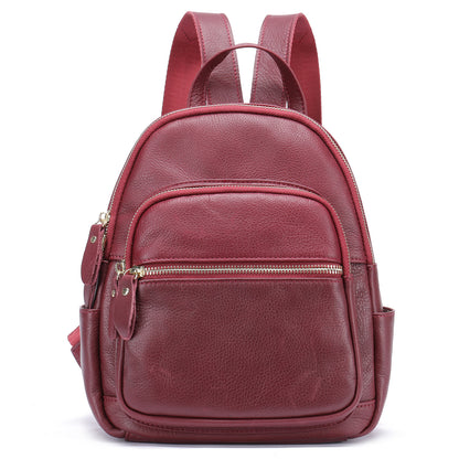 172 Top Layer Cowhide Leather Backpack Women Stylish Solid Color Dual Shoulder Bag