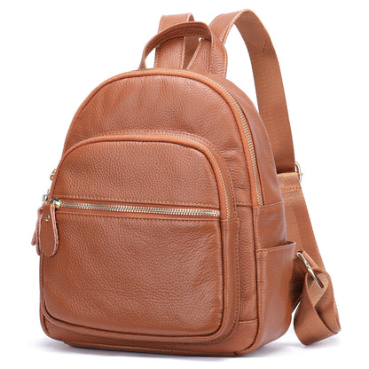 172 Top Layer Cowhide Leather Backpack Women Stylish Solid Color Dual Shoulder Bag