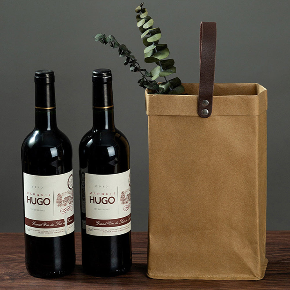 Reusable Premium Kraft Paper Wine Gift Bag with Handle, Wine Storage Bag for for Christmas Wedding Party