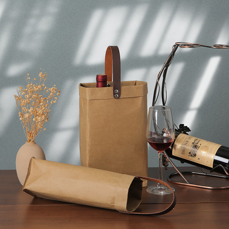 Reusable Premium Kraft Paper Wine Gift Bag with Handle, Wine Storage Bag for for Christmas Wedding Party