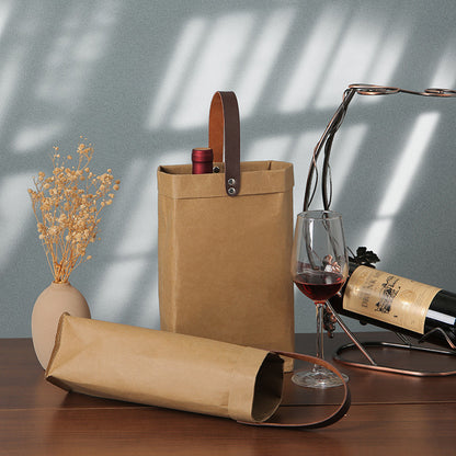 Reusable Premium Kraft Paper Wine Gift Bag with Handle, Wine Storage Bag for for Christmas Wedding Party