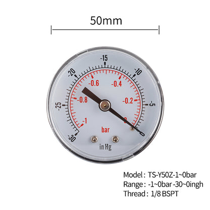 TS-Y50Z-1-0bar Axial Air Pressure Gauge -1-0 Bar Hydraulic Oil Water Pressure Meter Gauge