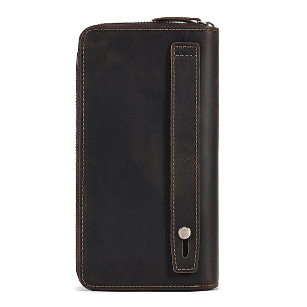 2061 Top Layer Cowhide Leather Long Wallet for Men RFID Blocking Organ Card Holder Clutch Zipper Coin Purse
