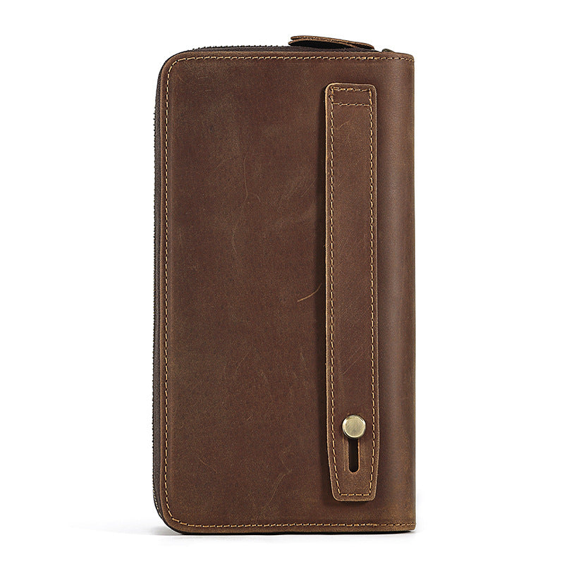 2061 Top Layer Cowhide Leather Long Wallet for Men RFID Blocking Organ Card Holder Clutch Zipper Coin Purse