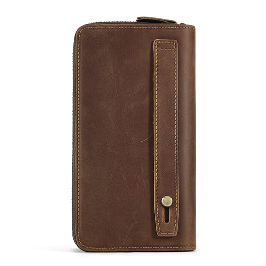 2061 Top Layer Cowhide Leather Long Wallet for Men RFID Blocking Organ Card Holder Clutch Zipper Coin Purse