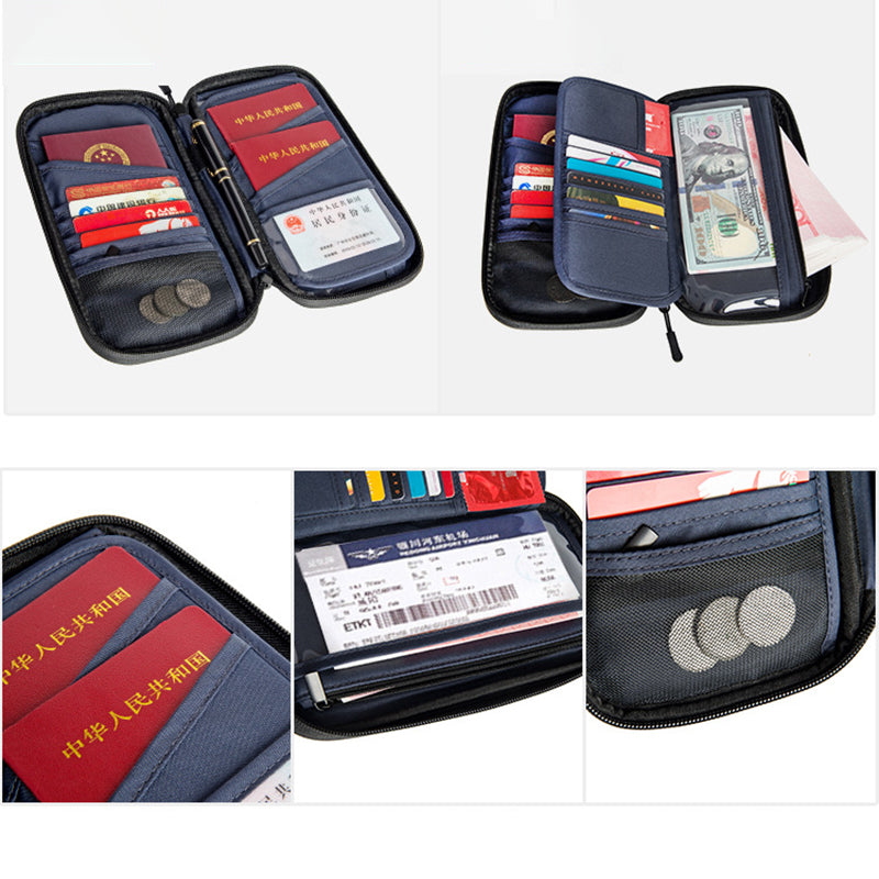RFID Blocking Travel Passport Holder Waterproof Documents Organizer Zipper Case Clutch Bag with Neck Lanyard