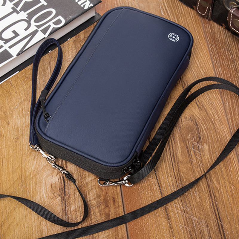 RFID Blocking Travel Passport Holder Waterproof Documents Organizer Zipper Case Clutch Bag with Neck Lanyard