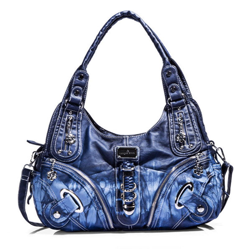 ANGEL KISS AK11282Z Vintage Tie Dye Tote Handbag Women PU Leather Shoulder Hobo Bag