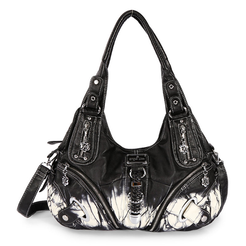 ANGEL KISS AK11282Z Vintage Tie Dye Tote Handbag Women PU Leather Shoulder Hobo Bag