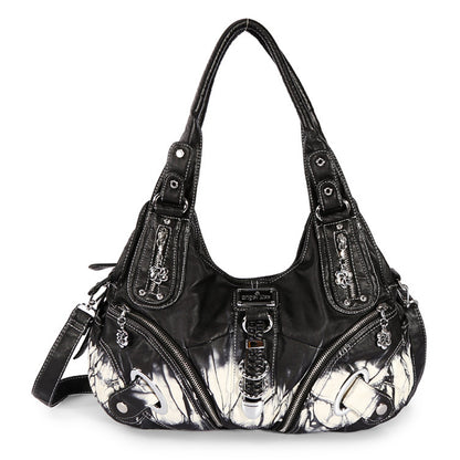 ANGEL KISS AK11282Z Vintage Tie Dye Tote Handbag Women PU Leather Shoulder Hobo Bag