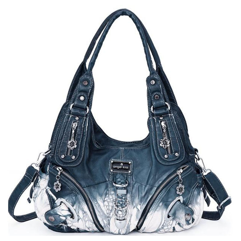 ANGEL KISS AK11282Z Vintage Tie Dye Tote Handbag Women PU Leather Shoulder Hobo Bag