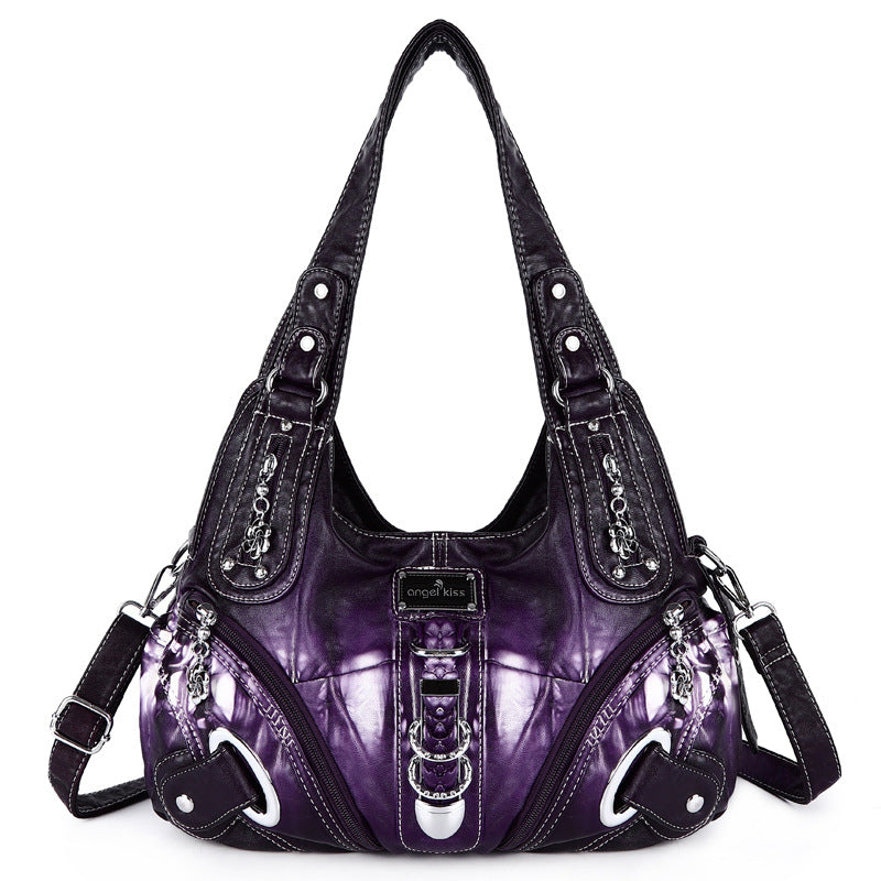 ANGEL KISS AK11282Z Vintage Tie Dye Tote Handbag Women PU Leather Shoulder Hobo Bag