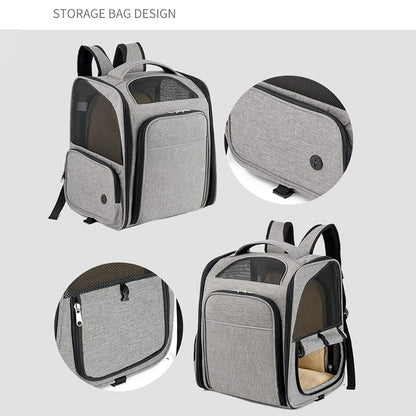 LDLC QS-099 Dual Side Expandable Breathable Mesh Design Pet Carrier Backpack Dog Cat Outdoor Carrying Bag