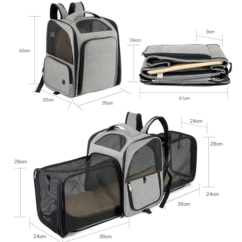 LDLC QS-099 Dual Side Expandable Breathable Mesh Design Pet Carrier Backpack Dog Cat Outdoor Carrying Bag