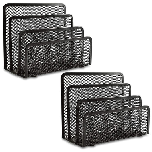 2Pcs Desk Mail Organizer Office Letter Sorter Desktop File Organizer Metal Mesh with 3 Vertical Upright Compartments