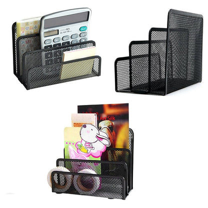 2Pcs Desk Mail Organizer Office Letter Sorter Desktop File Organizer Metal Mesh with 3 Vertical Upright Compartments