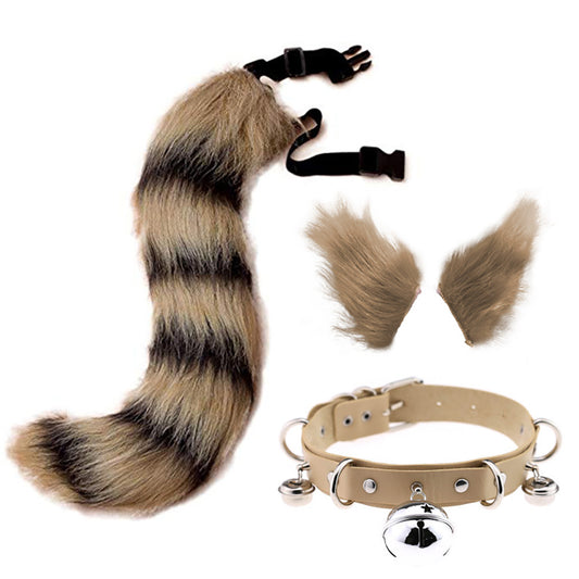 0100 65cm Halloween Party Costume Faux Fur Cat Role Play Kitten Fox Tail Ear Collar