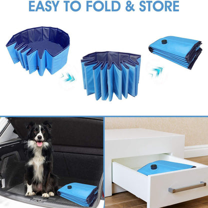 160x30cm Round Foldable Dog Pool Outdoor Indoor Portable PVC Pet Dog Swimming Tub Bath Pool