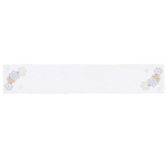 2022Sa30 182x33cm Christmas Snowflake Pattern Plush Tablecloth Washable Rectangle Table Cloth for Party Holiday Decoration